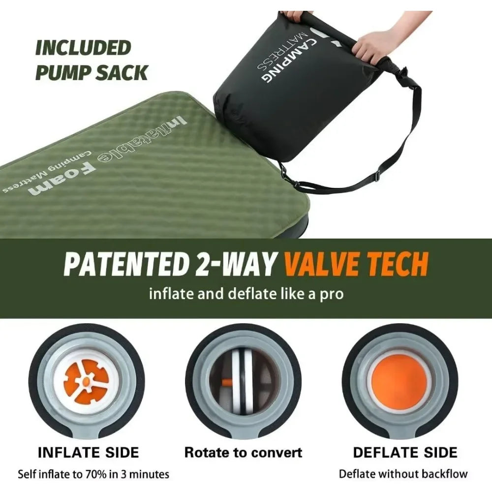 Self Inflating Sleeping Pad with Pump Sack with Memory Foam Sleeping Mat for Camping