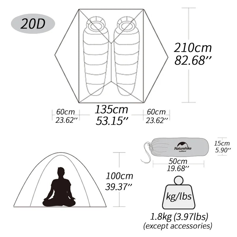 2 Person 20D Ultralight Outdoor Camping Tent