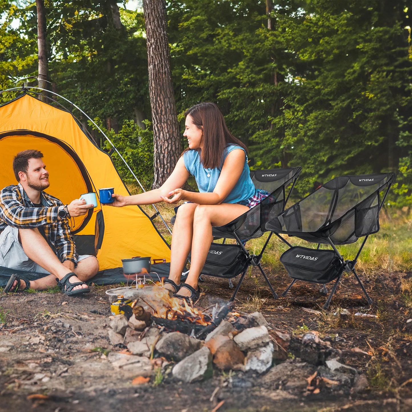 2 Pack Netting Foldable Camping Chairs